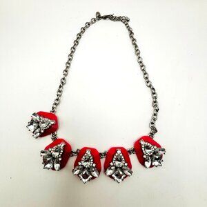 Charming Charlie Pink Statement Necklace Rhinestone Cluster Silver Chain Fashion